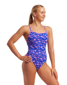 Funkita - Womens Minky Pinky Diamond Back Swimsuit - Blue/Pink - Model Front Pose