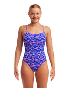Funkita - Womens Minky Pinky Diamond Back Swimsuit - Blue/Pink - Model Front