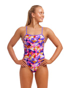 Funkita - Ocean Sunset Single Strap Swimsuit - Purple/Orange - Model Front Pose