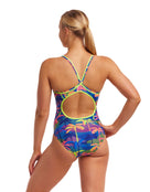 Funkita - Womens Palm A Lot Diamond Back Swimsuit - Multi - Model Back Pose