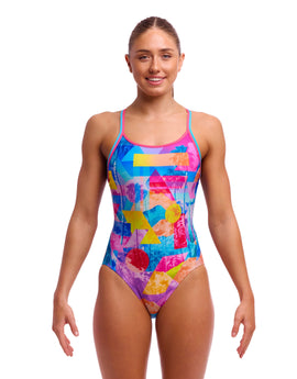 Funkita - Womens Pixel Paradise Diamond Back Swimsuit - Model Front