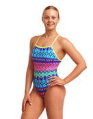 Funkita - Womens Kris Kringle Tie Me Tight Swimsuit - Multi - Model Front/Side