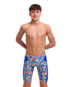 Funky Trunks - Boys Choppy Waters Swim Training Jammer - Blue/Multi - Model Front with Pose