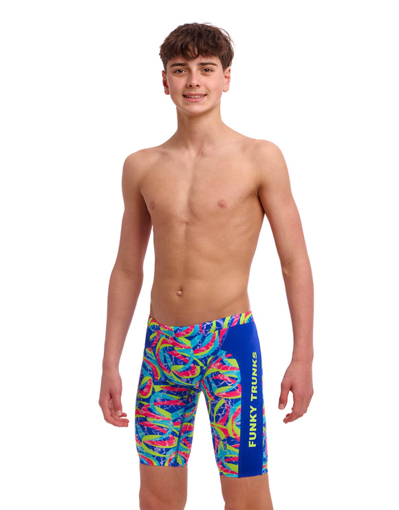 Funky Trunks - Boys Choppy Waters Swim Training Jammer - Blue/Multi - Model Front