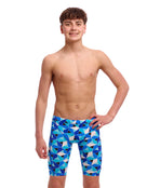 Funky Trunks - Boys Tetra Tonic Swim Training Jammer - Blue - Model Front with Pose