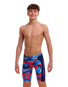 Funky Trunks - Boys Wave Craze Swim Training Jammer - Blue/Red - Model Front