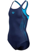 Girls Pro Back Graphic Swimsuit - Navy/Turquoise