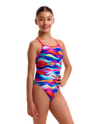 Funkita - Girls Royal Wave Single Strap Swimsuit - Multi - Model Front/Side