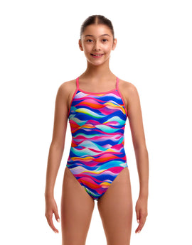 Funkita - Girls Royal Wave Single Strap Swimsuit - Multi - Model Front