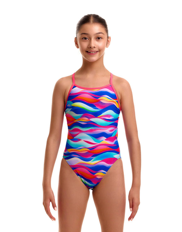 Funkita - Girls Royal Wave Single Strap Swimsuit - Multi - Model Front