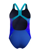 Speedo - Girls Allover Printed Powerback Swimsuit - Blue/Turquoise - Product Back
