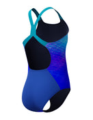 Speedo - Girls Allover Printed Powerback Swimsuit - Blue/Turquoise - Product Side/Back