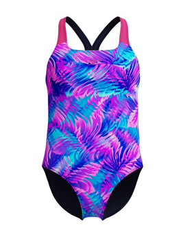 Speedo - Girls Allover Printed Powerback Swimsuit - Pink/Blue - Product Front