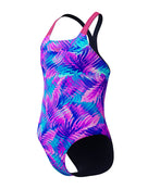 Speedo - Girls Allover Printed Powerback Swimsuit - Pink/Blue - Product Front/Side