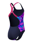 Speedo - Girls Allover Printed Powerback Swimsuit - Pink/Blue - Product Side/Back
