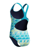 Speedo - Girls Allover Printed Splashback Swimsuit - Blue/Light Green - Product Back/Side