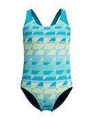 Speedo - Girls Allover Printed Splashback Swimsuit - Blue/Light Green - Product Front