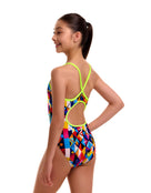 Funkita - Girls Broken Blox Diamond Back Swimsuit - Multi - Model Back/Side