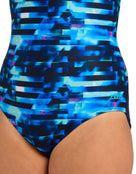 Zoggs - Girls Drone Rowleeback Swimsuit - Blue/Navy - Model Front Close Up