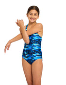 Zoggs - Girls Drone Rowleeback Swimsuit - Blue/Navy - Model Front