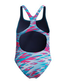 Speedo - Girls Hyperboom Printed Medalist Swimsuit - Blue/Pink - Product   Back