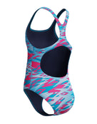 Speedo - Girls Hyperboom Printed Medalist Swimsuit - Blue/Pink - Product  Back/Side