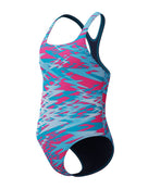 Speedo - Girls Hyperboom Printed Medalist Swimsuit - Blue/Pink - Product  Front/Side