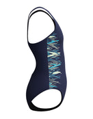 Speedo - Girls Placement Muscleback Swimsuit - Navy/Green - Product Side