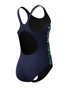 Speedo - Girls Placement Muscleback Swimsuit - Navy/Green - Product Back/Side