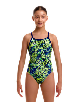 Funkita - Girls Scaled Back Diamond Back Swimsuit - Green/Blue - Model Front