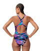Speedo - Hyperboom Printed Medalist Swimsuit - Blue/Pink - Model Front