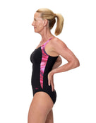 Speedo - Luna Lustre Printed Swimsuit - Black/Pink - Model Side
