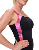 Speedo - Luna Lustre Printed Swimsuit - Black/Pink - Model Front/Side Close Up
