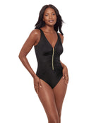 Miraclesuit - Razzle Dazzle Zipt Swimsuit - Black - Model Front/Side