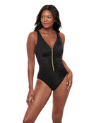 Miraclesuit - Razzle Dazzle Zipt Swimsuit - Black - Model Front with Pose