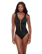 Miraclesuit - Razzle Dazzle Zipt Swimsuit - Black - Model Front Still