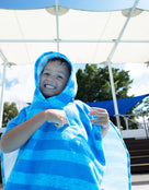 Zoggs - Nautical Stripes Kids Poncho Hooded Towel Robes - Blue - Product in Use Close Up