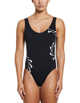 Nike - Logo U-Back Swimsuit - Black/White - Model Front