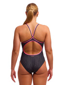 Funkita - Pin Stripe Diamond Secure Back (Period Proof) Swimsuit - Black/Pink - Model Back