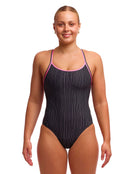 Funkita - Pin Stripe Diamond Secure Back (Period Proof) Swimsuit - Black/Pink - Model Front