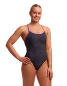Funkita - Pin Stripe Diamond Secure Back (Period Proof) Swimsuit - Black/Pink - Model Front/Side