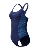 Speedo - Placement  Muscleback Swimsuit - Navy/Light Blue - Product Front