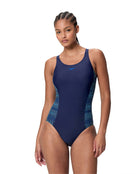Speedo - Placement  Muscleback Swimsuit - Navy/Light Blue - Model Front