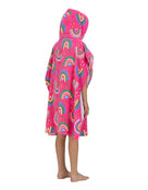 Zoggs - Rainbow Magenta Kids Poncho Hooded Towel Robe - Pink - Age 5-10 - Model Side/Back