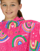 Zoggs - Rainbow Magenta Kids Poncho Hooded Towel Robe - Pink - Age 5-10 - Model Front Close Up