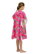 Zoggs - Rainbow Magenta Kids Poncho Hooded Towel Robe - Pink - Age 5-10 - Model Side/Back