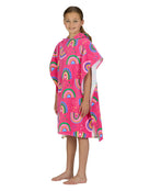 Zoggs - Rainbow Magenta Kids Poncho Hooded Towel Robe - Pink - Age 5-10 - Model Side