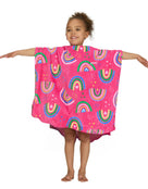Zoggs - Rainbow Magenta Kids Poncho Hooded Towel Robe - Pink - Age 3-5 - Model Front with Pose