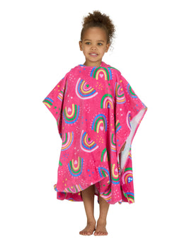 Zoggs - Rainbow Magenta Kids Poncho Hooded Towel Robe - Pink - Age 3-5 - Model Front