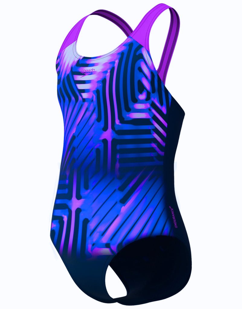 Speedo Girls Digital Placement Splashback Swimsuit - Navy/Pink | Simply ...